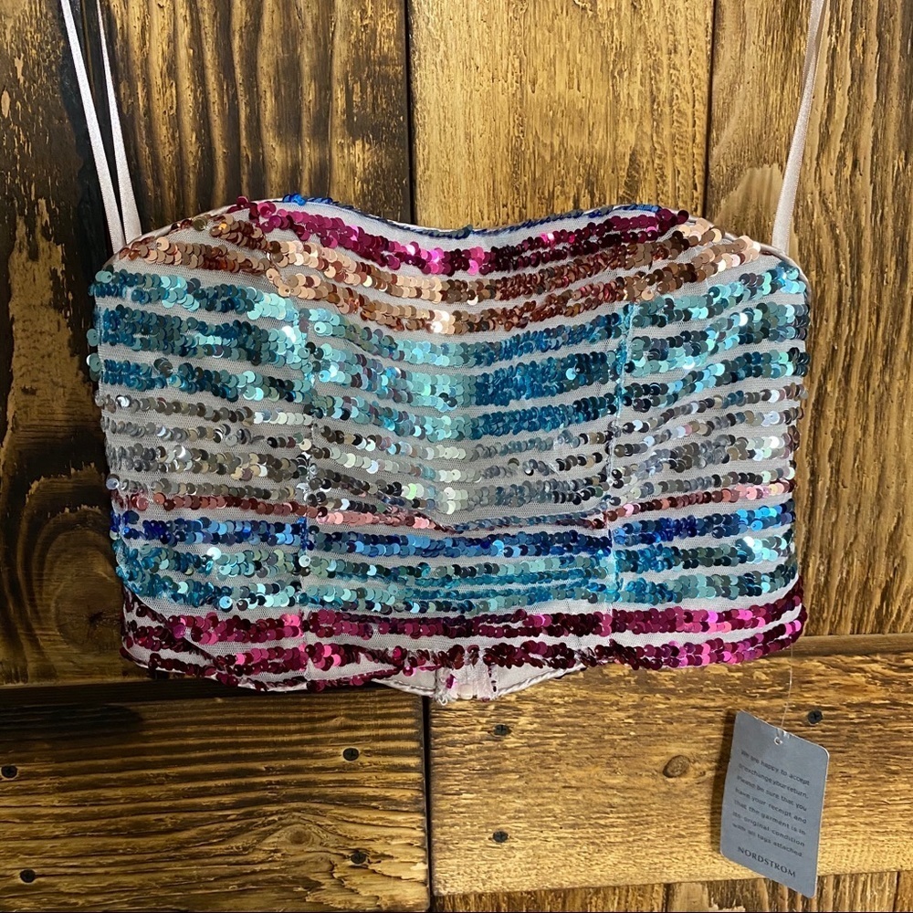 Sequin Hearts Striped Sequin Embellished Multicolor Crop Top Sz 5 - Picture 3 of 6